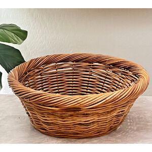 Handwoven Willow Basket Brown 18.5" Boho Country Cottage Farmhouse